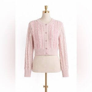 Elegant Pink Cable Knit Cardigan